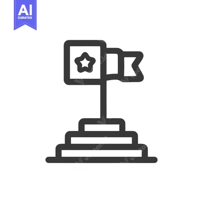 Aset desain premium: Minimalist Icon of a Star-Adorned Flag on a Three-Tiered Platform, Sym