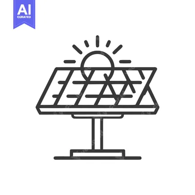 Solar Panel Icon with Sun Rays, Clean Energy Symbol, Outline Style