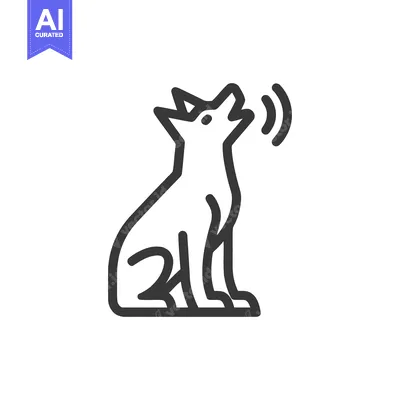 Minimalist Howling Dog Icon with Sound Waves, Dark Gray Outline