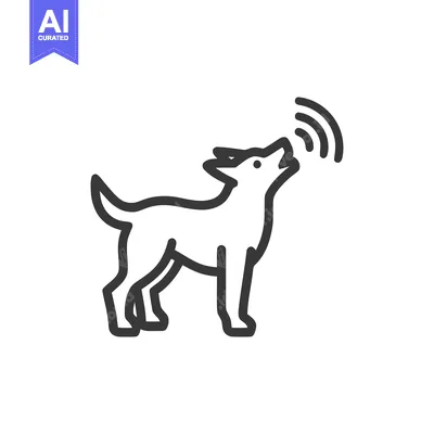 Aset desain premium: Minimalist Icon of Howling Dog with Sound Waves, Line Art