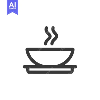 Aset desain premium: Minimalist Hot Soup Icon: Steaming Bowl on Plate, Simple Design