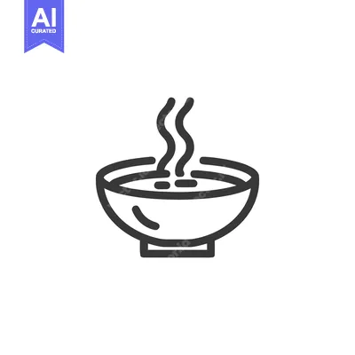Aset premium populer: Minimalist Hot Soup Bowl Icon with Rising Steam, Black Outline