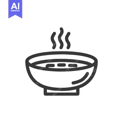Aset desain premium: Steaming Bowl of Soup Icon, Minimalist Line Art Illustration