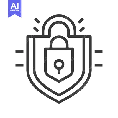 A Black and White Line Art Illustration of a Shield and Padlock