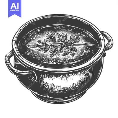 A large bowl filled with soup and green herb garnish
