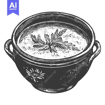 Aset desain premium: A Bowl of Soup Garnished with Fresh Herbs Illustration