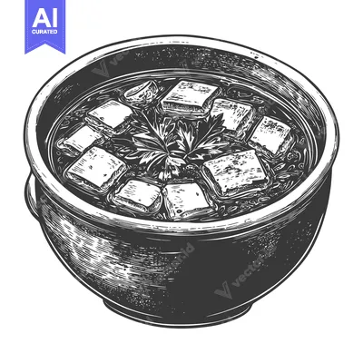 A bowl of soup with tofu and herbs ready to eat