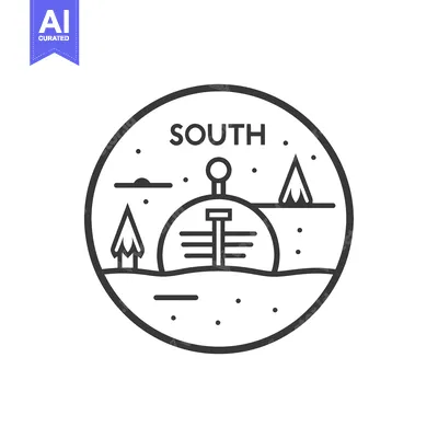 Premium design asset: South Compass Rose with Mountain and Trees in Circle