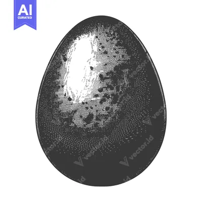 An illustrated monochrome image depicting a single egg on display