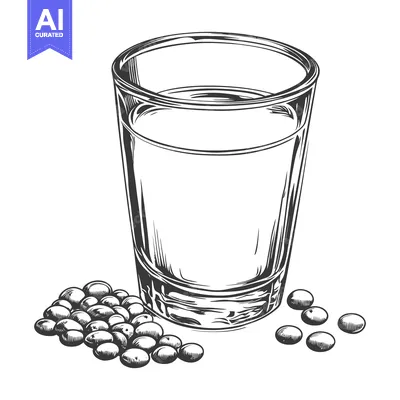 Aset premium populer: A clear glass filled with liquid and small dark seeds