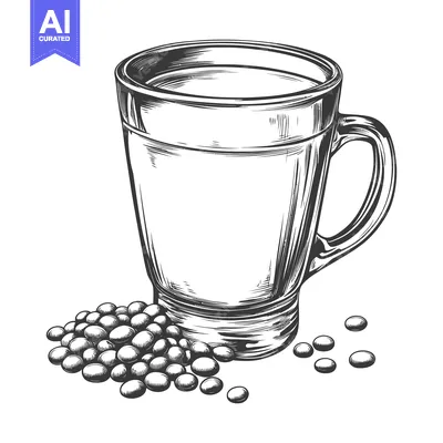 Popular premium asset: A detailed monochrome illustration of a filled coffee cup and beans