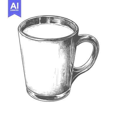 Aset premium populer: A detailed black and white illustration of a glass mug