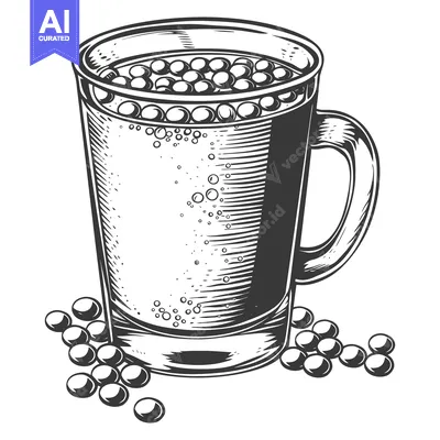 Aset premium populer: A Glass Of Beverage With Round Black Spherical Items