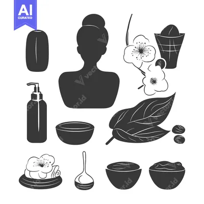 Aset premium populer: Spa and Beauty Treatment Icon Set with Black Silhouettes