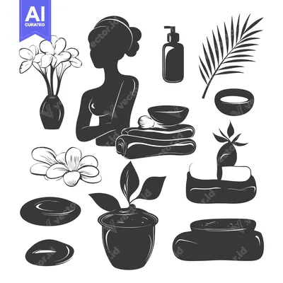 Spa and Wellness Silhouette Icons Set