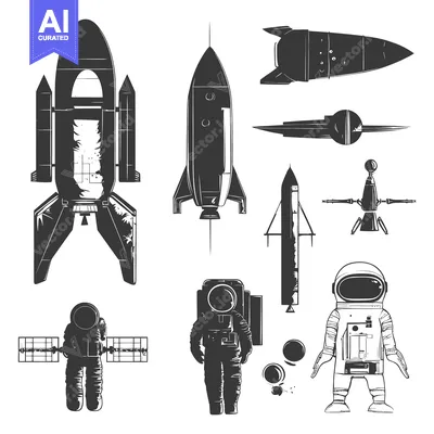 Spacecraft, Rockets, and Astronauts in Silhouette