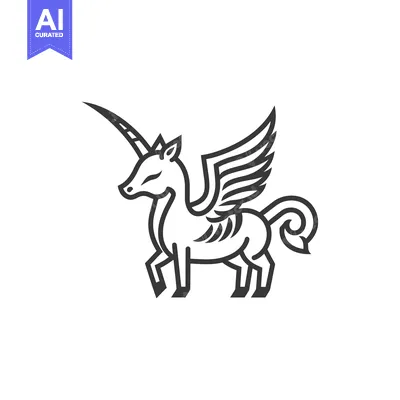 Aset premium populer: A Black and White Line Art Illustration of a Winged Unicorn