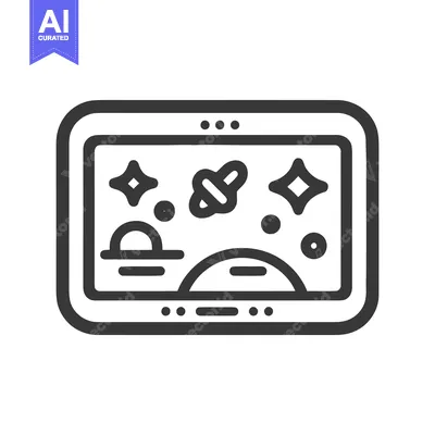 Tablet Displaying Space Exploration Iconography, Stars, Planet, Satell