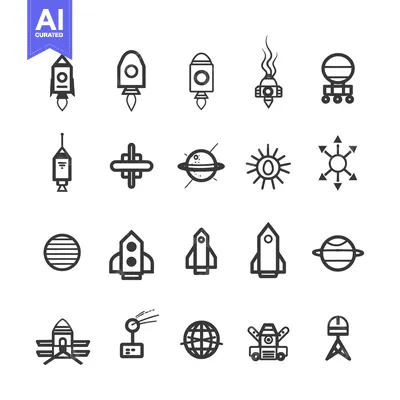 Space Exploration Icons, Rockets, Satellites, Planets