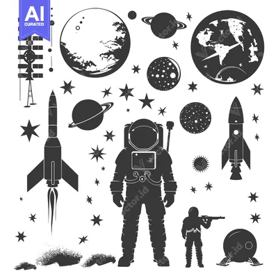 Space Exploration Illustration with Astronauts, Rockets, and Planets