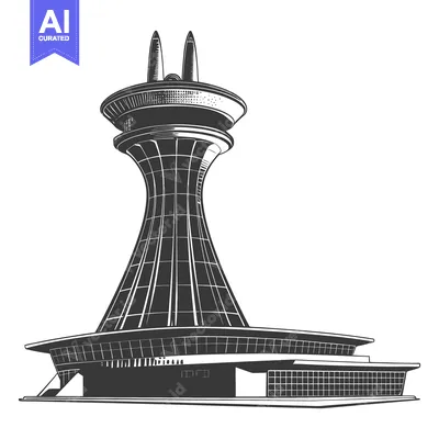 Premium design asset: An Illustrated Tower Complex Features Unique Architectural Design Elem