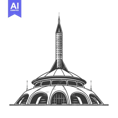 An abstract depiction of an unusual architectural structure on a white