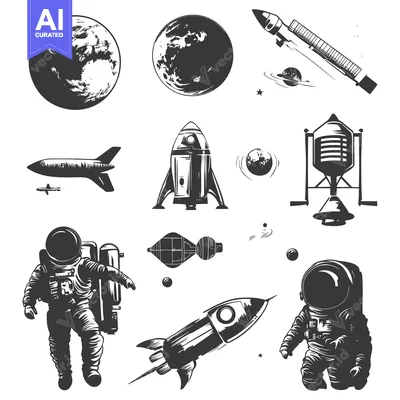 Space Travel Illustration with Astronauts, Rockets, and Planets