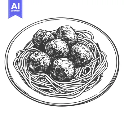 A delicious plate of spaghetti topped with savory meatballs is depicte