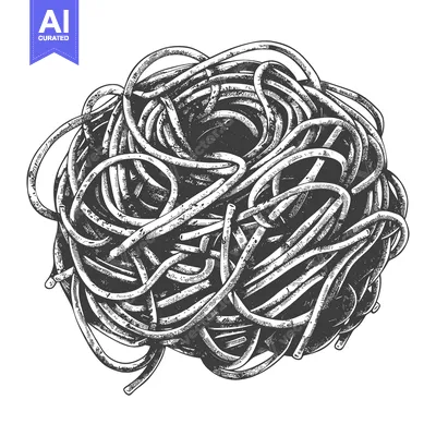 Aset premium populer: A Detailed Illustration Depicting a Ball of Cooked Spaghetti Pasta