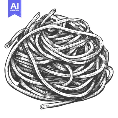A large tangled heap of cooked pasta in an illustration