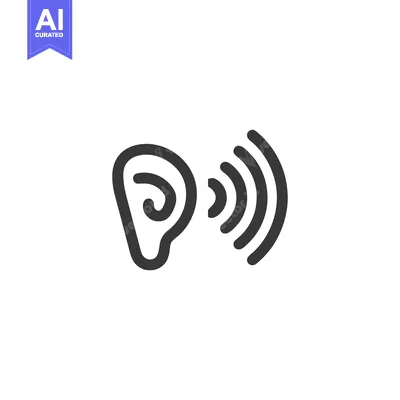 Minimalist Ear Icon with Sound Waves, Hearing Concept, Isolated on Whi