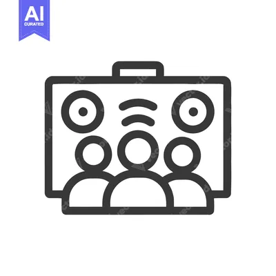 Online Meeting Icon: Three People, Speakers, and Connection Signals