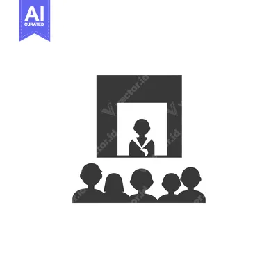Speaker on stage with audience silhouette icon