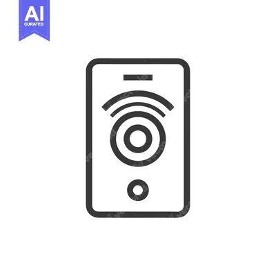 Aset premium populer: Minimalist Smartphone Icon with Wireless Signal and Button, Gray Outli