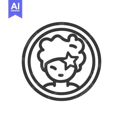 Aset premium populer: Starry-Eyed Girl Icon: Minimalist Portrait in Circle Frame, Graphic De