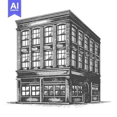 Detailed illustration of a brick multi story commercial building