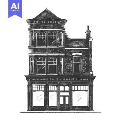 Aset premium populer: Detailed black and white sketch drawing of a brick building facade