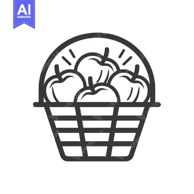 Popular premium asset: A Black and White Line Drawing of a Basket of Apples