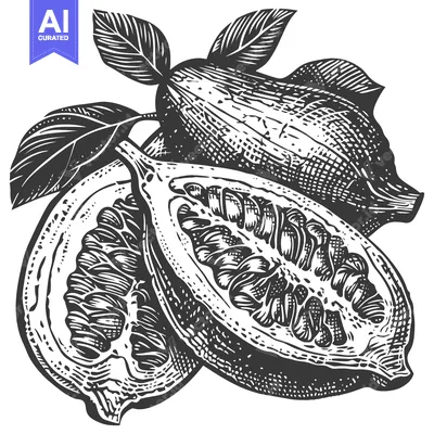Popular premium asset: Botanical illustration of cocoa pods with leaves displayed in detail