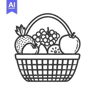 Download A Black and White Line Drawing of a Basket of Fruit Vector Graphic