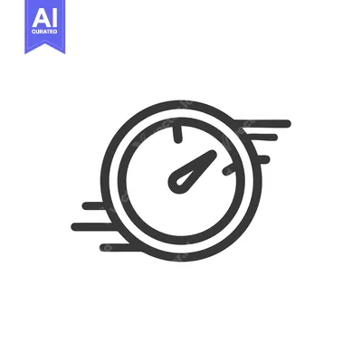 Speedometer Icon with Motion Lines, Minimalist Design, Black Outline