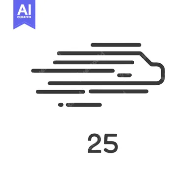 Express Train Icon with Motion Lines and Number 25 Below, Minimalist D