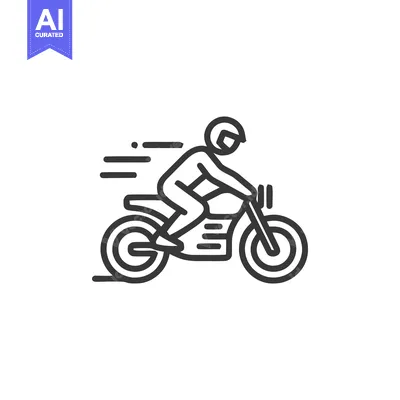 Aset desain premium: Motorcyclist in Helmet Riding Fast, Line Art Illustration