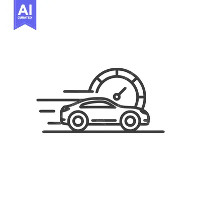 Aset desain premium: Sleek Car Icon with Speedometer, Dynamic Motion Lines, Modern Design