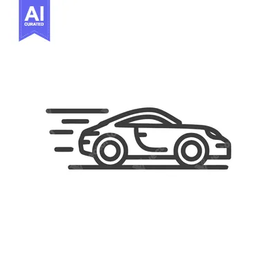 Sleek Sports Car Outline Icon with Motion Lines, Minimalist Design