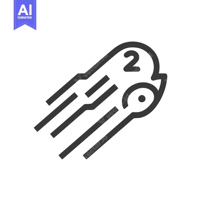 Premium design asset: Stylized Comet Icon with Number Two, Minimalist Design