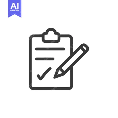Clipboard with Checkmark and Pencil Icon, Task Completion Symbol, Outl
