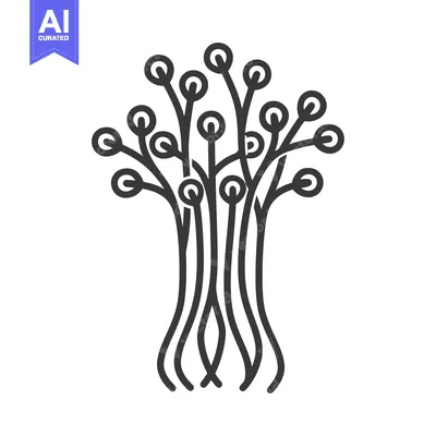 Download A Black and White Line Drawing of a Bush with Round Buds Vector Graphic