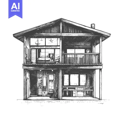 Architectural illustration showing the interior and exterior view of a