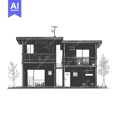 A modern two story house with outdoor balconies and detailed lines
